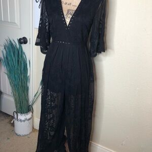 Wishlist Lace Black Plunge Maxi Romper Size Small